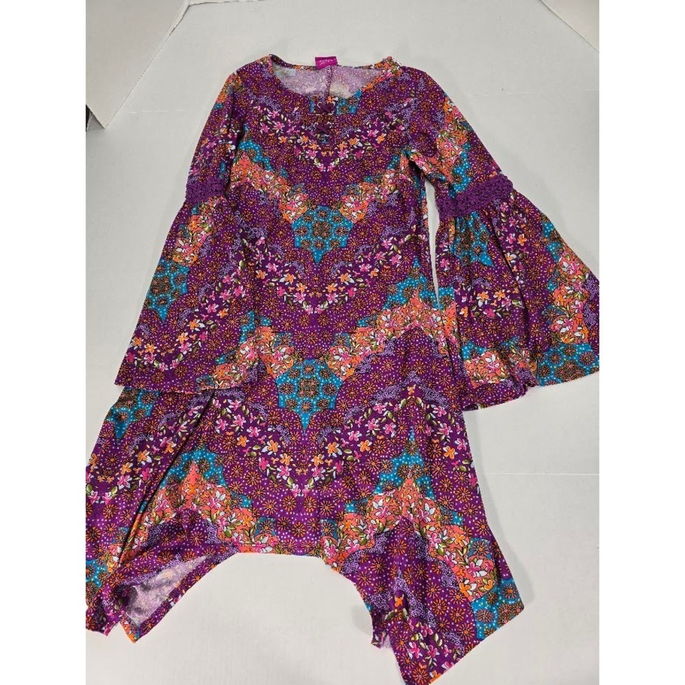 DreamWorks Trolls Purple‎ Floral Bell Sleeve Dress - Girls Size L